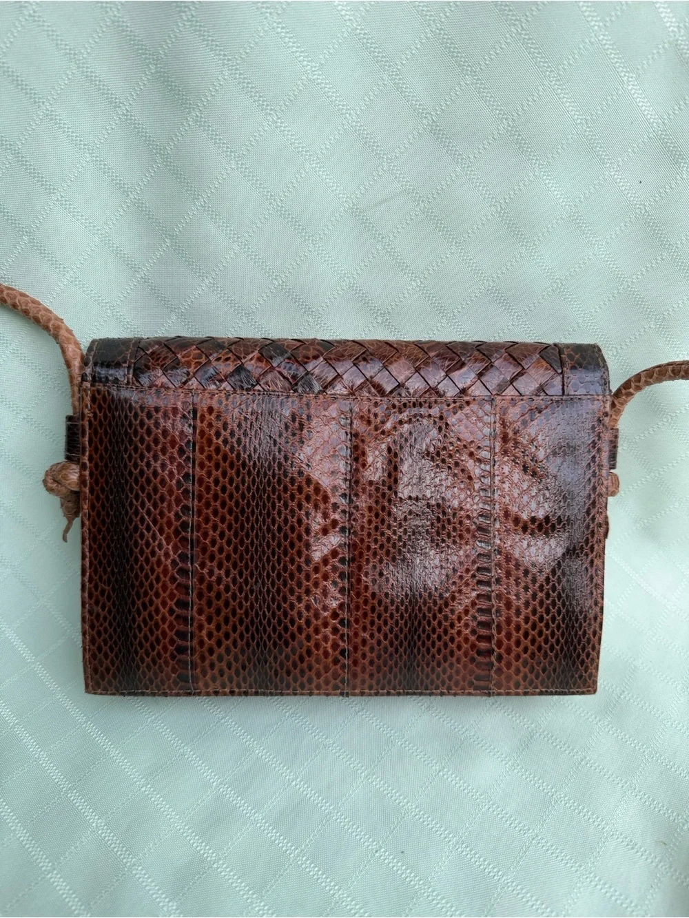 Vintage Brown Woven Snake Skin Crossbody Bag